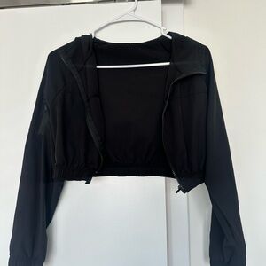Black Cropped Zip-Up Hoodie